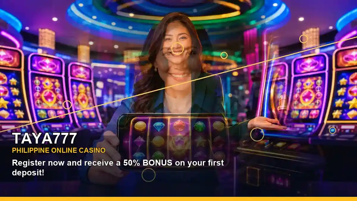 TAYA777 VIP casino rewards featuring an adult Filipina casino host with a centered composition